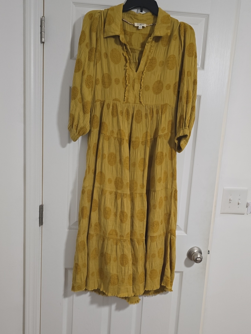 Umgee Mustard Polka Dot Tiered Maxi Dress